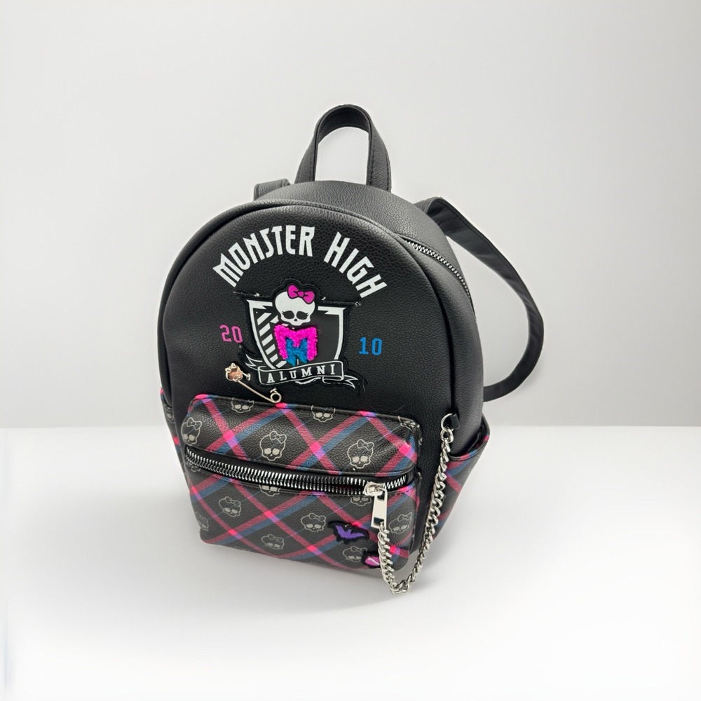 Monster High Mini Backpack Plaid Chain Alumni Black Logo Pink Black Adjustable